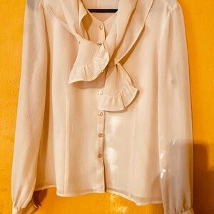 Oscar De La Renta Elegant Cream Blouse with Scarf Detail